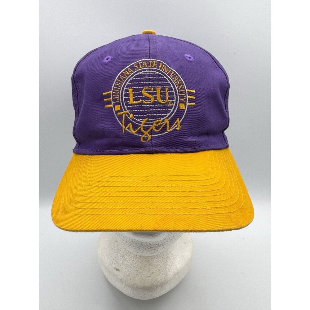 Vintage LSU Tigers Front Row Circle Logo Snapback Hat Purple Gold